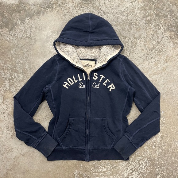 Hollister Tops - Hollister So Cal Navy Blue Sherpa Lined Full Zip Hoodie Womens Large